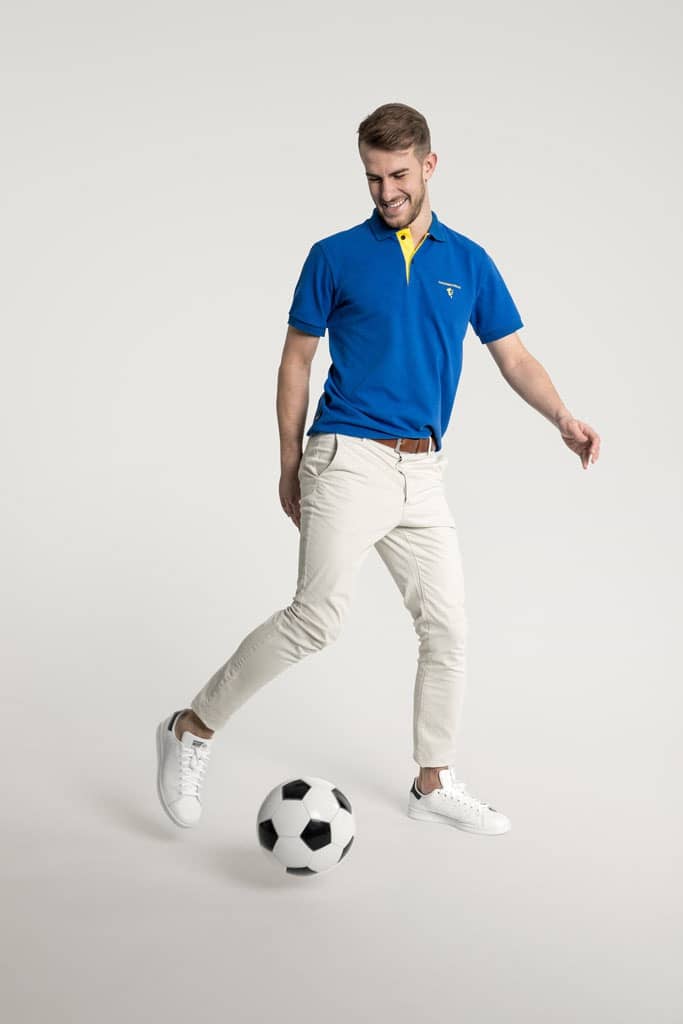 Klassisches Herren Poloshirt in Mittelblau-Hellgelb